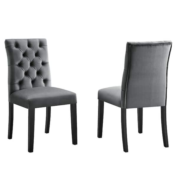 MODWAY Duchess Gray Performance Velvet Tufted Dining Side Chairs (Set of 2)