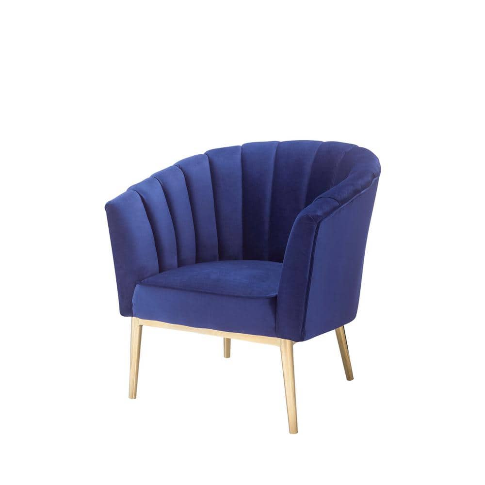 Midnight Blue Velvet Barrel Accent Chair with Gold Legs
