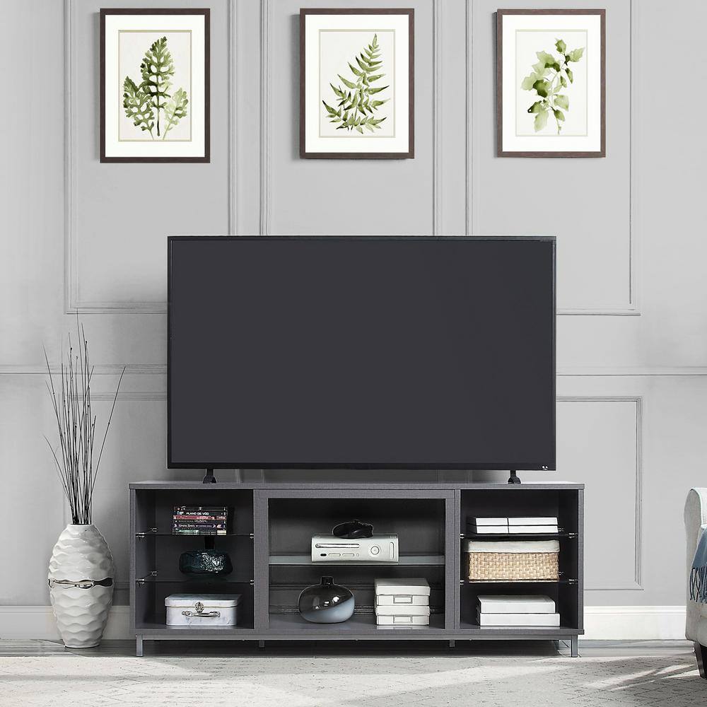 Modern Brighton 65'' Gray TV Stand with Glass Shelving