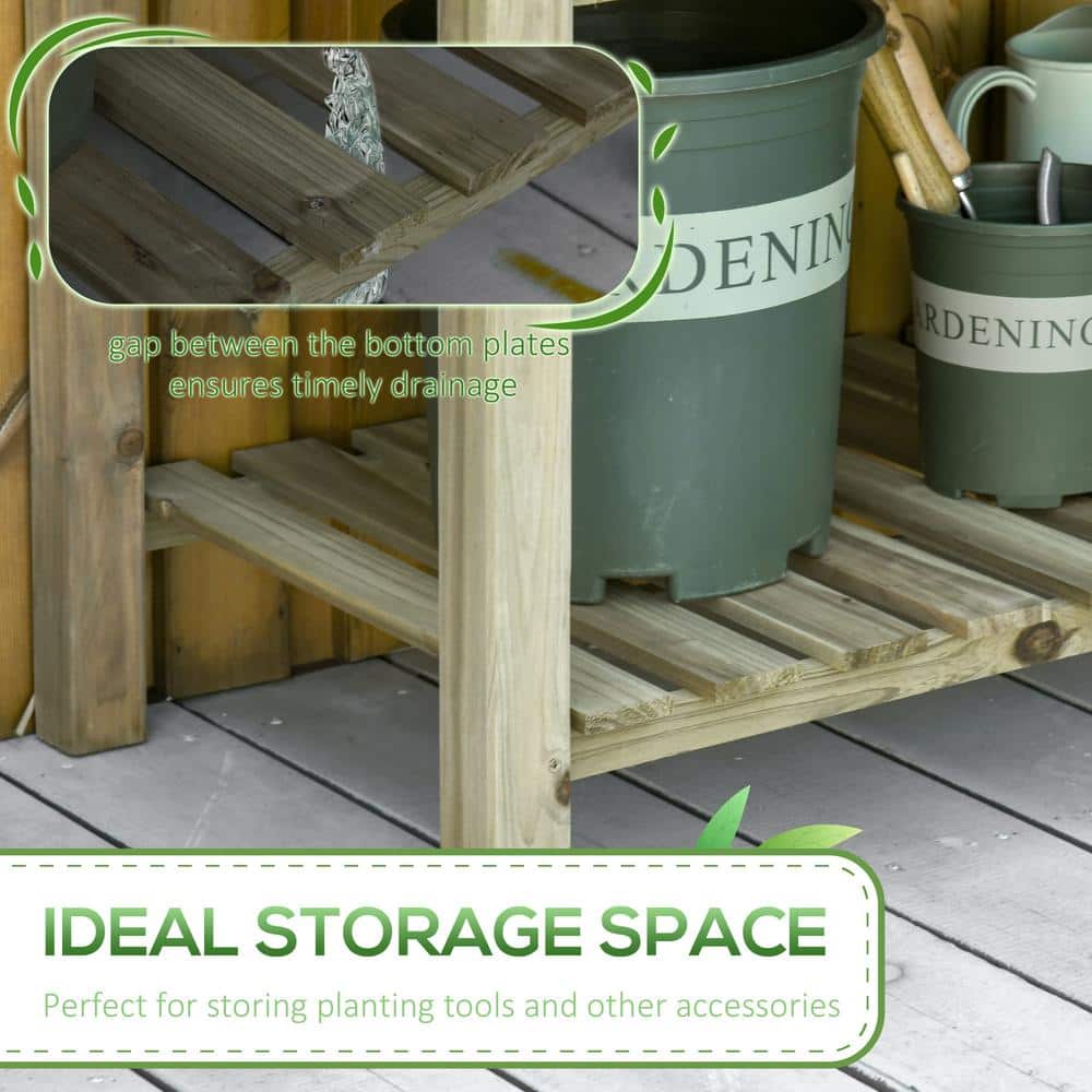 Outsunny Elevated Fir Wood Planter Box with Storage Shelf