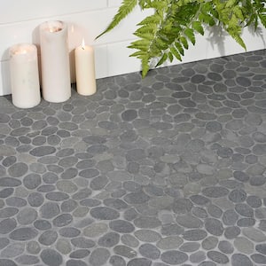 Countryside Sliced Flat Oval 11.81 in. x 11.81 in. Black Lava Floor and Wall Mosaic (0.97 sq. ft. / sheet)