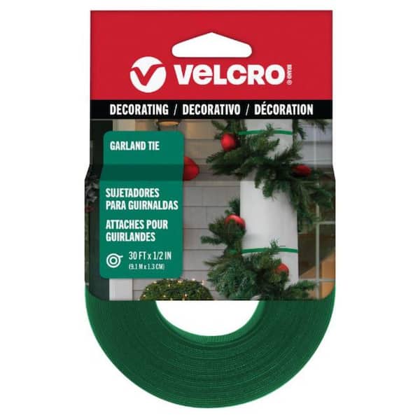 VELCRO 1/2 in. x 30 ft. Hook and Loop Green Garland Tie (1-Pack)