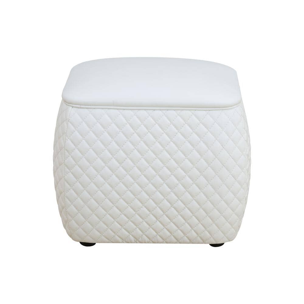 White Faux Leather Rectangular Ottoman