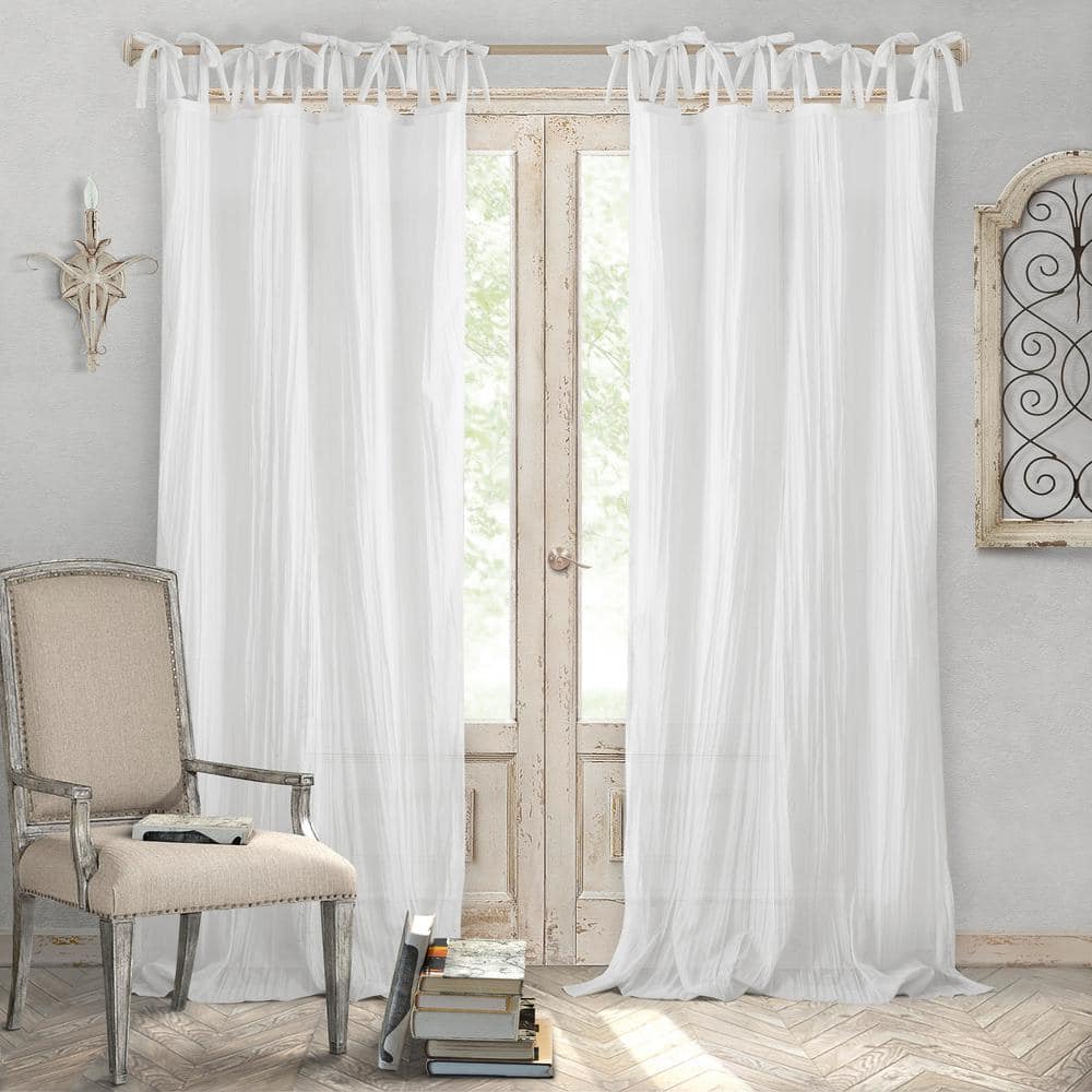 Elrene White Floral Tab Top Sheer Curtain 52 In W X 95 In L 21190wht The Home Depot