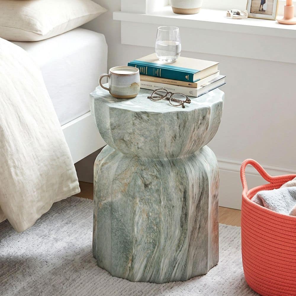 Modern Patio Green Marble Finish Specialty Hourglass MGO (Stone) Indoor and Outdoor Side End Table price history on PriceWatchPro