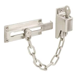 Keyed Chain Door Guard, 3-1/4 in., Steel and Diecast Construction, Satin Nickel-Plated Finish