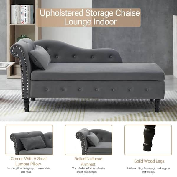 Grey Polyester Ottoman Chaise Lounge for Small Space with Pillow OSB4038 -  The Home Depot