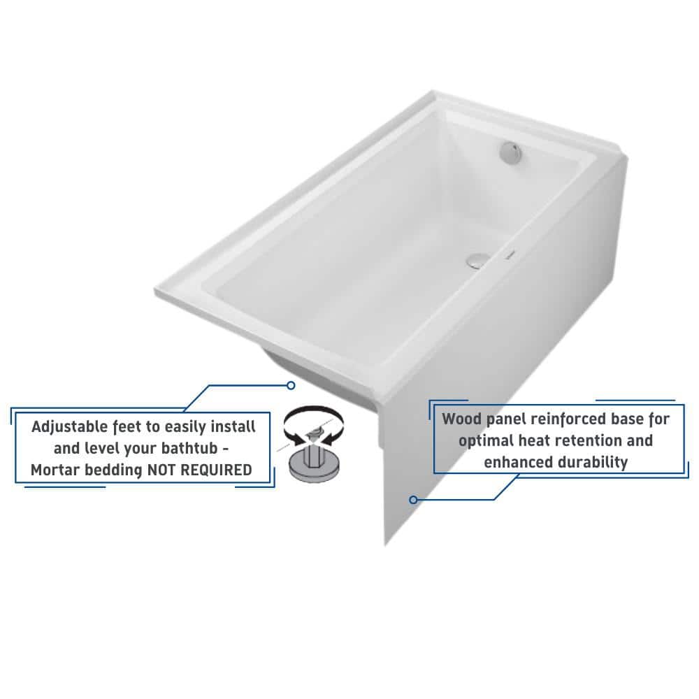 Architec 60" White Acrylic Alcove Soaking Bathtub