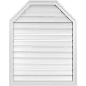 32 in. x 40 in. Octagonal Top Surface Mount PVC Gable Vent: Functional with Brickmould Frame
