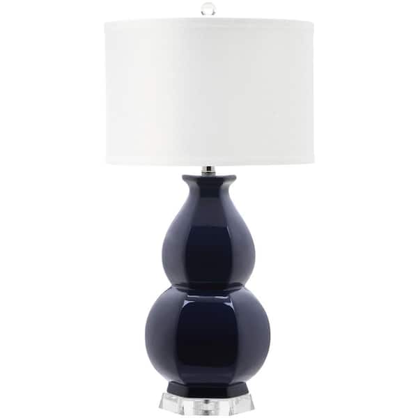 SAFAVIEH Jinuper 30 in. Navy Double Gourd Table Lamp with Off-White Shade