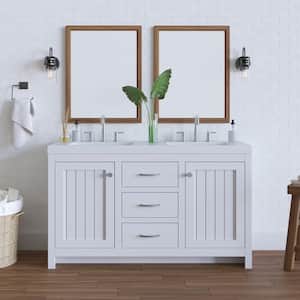 Glint 61 in. W x 19 in. D x 36 in. H Double Sink Freestanding Bath Vanity in White with White Cultured Marble Top