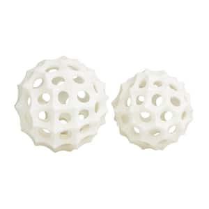 Cream Polystone Orb Abstract Sculpture (Set of 2)