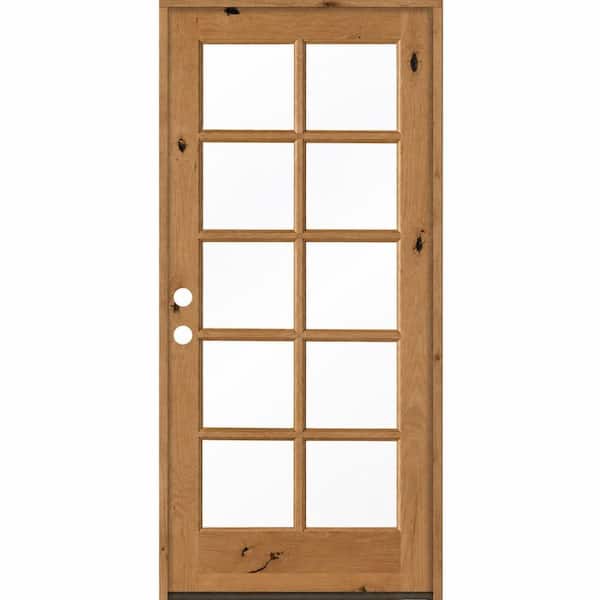 French 36 in. x 80 in. Knotty Alder Right-Hand/Inswing 10-Lite Clear Glass BEHR Cedar Stain Wood Prehung Front Door