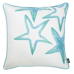 Nautical Coastal Blue Stars Decorative Single Throw Pillow Cover 18" in. x 18" in. Square White & Blue