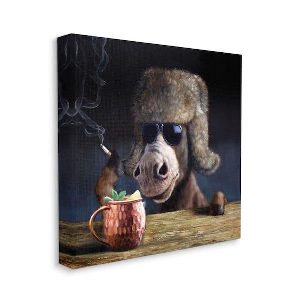 Stupell Industries " Mule Funny Animal Drink Pun" by Lucia Heffernan Unframed Animal Canvas Wall Art Print 36 in. x 36 in.