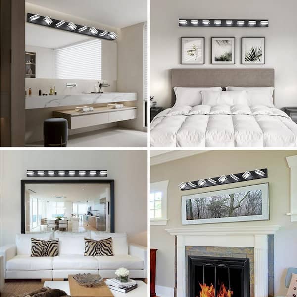 52.2 in. W 8-Light Vanity Light Modern Black LED Bathroom Wall Fixture, 6000K Dimmable and Energy-Efficient