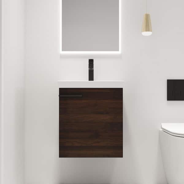 ARTCHIRLY 18.1 in. W x 15 in. D x 20.9 in. H Wall-Mounted Bath Vanity in Brown with White Ceramic Vanity Top