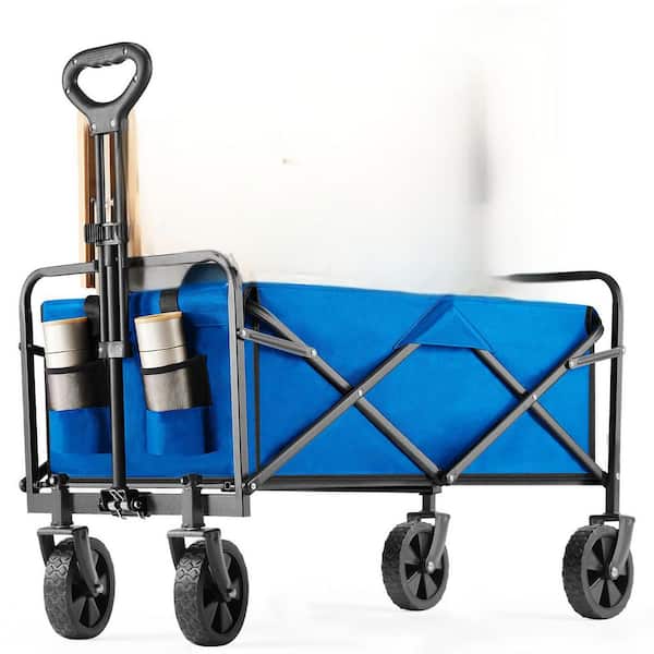 Tileon Folding Wagon Cart with Wheels, Foldable Grocery Cart, small, Serving Cart in Blue