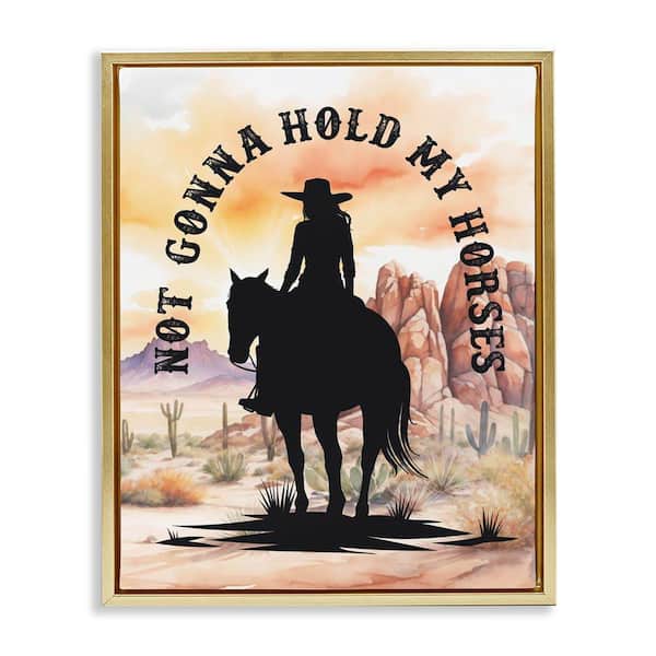 Stupell Industries Not Gonna Hold My Horses by Lettered and Lined Gold Floater Frame People Graphic Art Print 21 in. x 17 in.