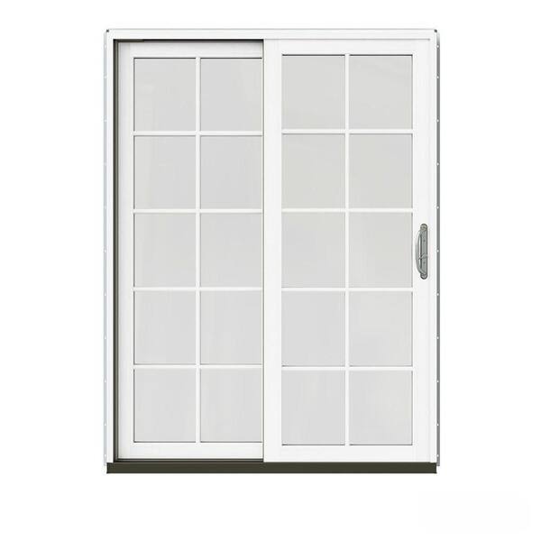 JELD-WEN 60 in. x 80 in. W-2500 Contemporary White Clad Wood Left-Hand 10 Lite Sliding Patio Door w/White Paint Interior