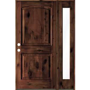 44 in. x 80 in. Knotty Alder 2-Panel Right-Hand/Inswing Clear Glass Red Mahogany Stain Wood Prehung Front Door