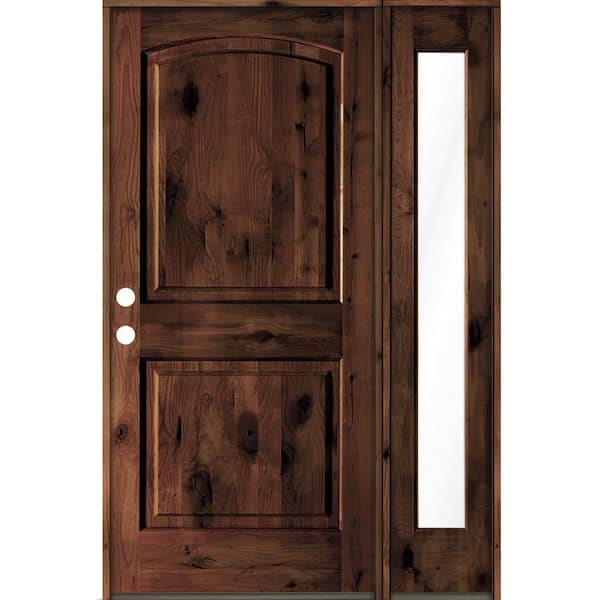 Krosswood Doors 56 in. x 80 in. Knotty Alder 2-Panel Right-Hand/Inswing Clear Glass Red Mahogany Stain Wood Prehung Front Door