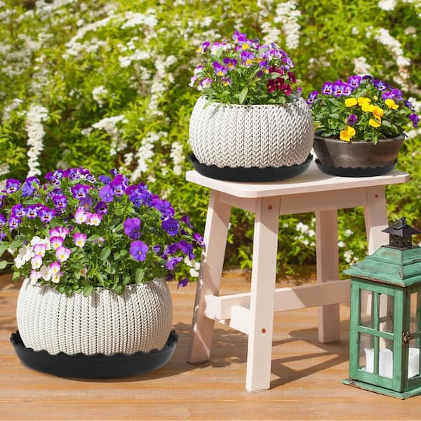 26 in. W x 2 in. H Black Wave Plastic Plant Saucer Durable Heavy