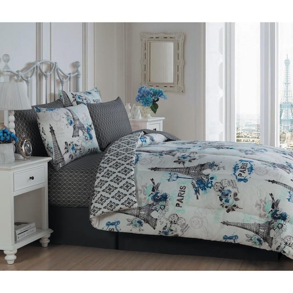 Cherie 8-Piece Blue Queen Comforter Set