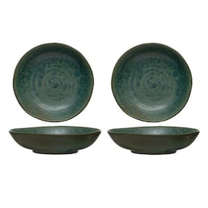 7.12 in. 16.9 fl.oz Green Stoneware Serving Bowl in Reactive Glaze (Set of 4)