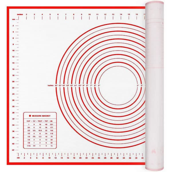 Extra Large Silicone Red Pastry Mat Non-Stick Baking Mat with Measurement, Extra Thick Anti-Slip Counter Mat