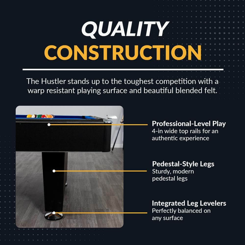 Hustler 8' Black Pool Table with Blue Felt and Ball Return