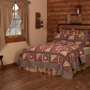 Millsboro Burgundy Navy Khaki Rustic Patchwork Luxury King Cotton Quilt