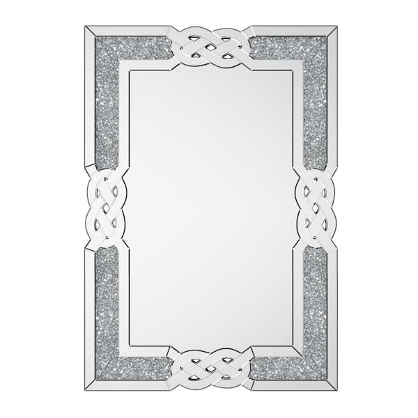 Wisfor 40 in. W x 28 in. H Large Rectangular Crushed Diamond Framed Art Decor Mirror Anti-Rust Wall Bathroom Vanity Mirror