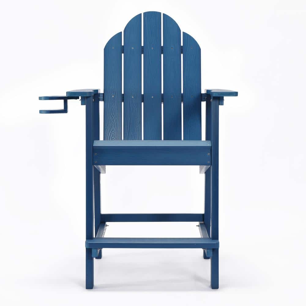 All-Weather Plastic Composite Outdoor Bar Stool Adirondack Arm Chairs with Cup Holder in Blue price history on PriceWatchPro