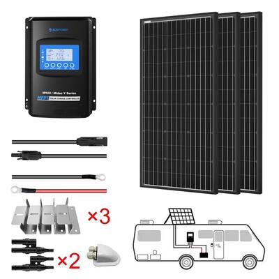 600-Watt Black Monocrystalline OffGrid Solar Power Kit, 3 x 200-Watt Solar Panel with 40 Amp MPPT Charge Controller