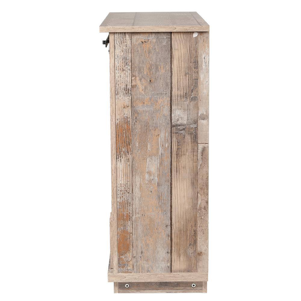 Rustic Brown Wood Sliding Door Cabinet with Adjustable Shelves