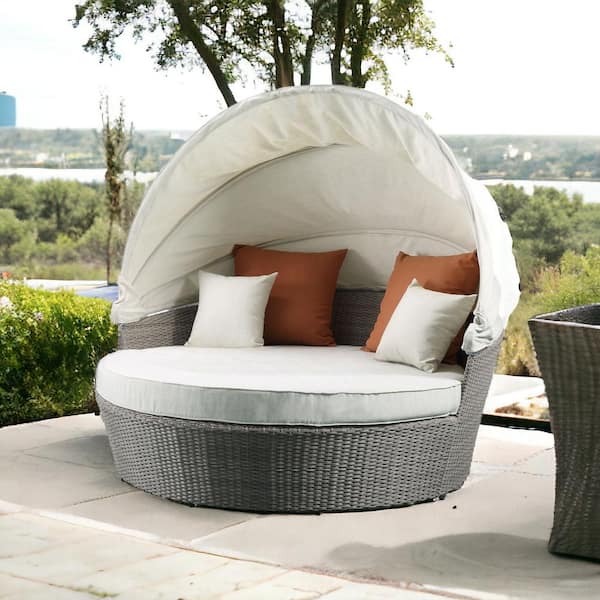HomeRoots Amelia Gray 1-Piece Wicker Patio Conversation Sectional Seating Set