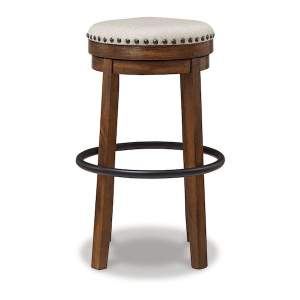 30.25 in. Brown, Beige and Black Backless Metal Frame Barstool with Fabric  Seat