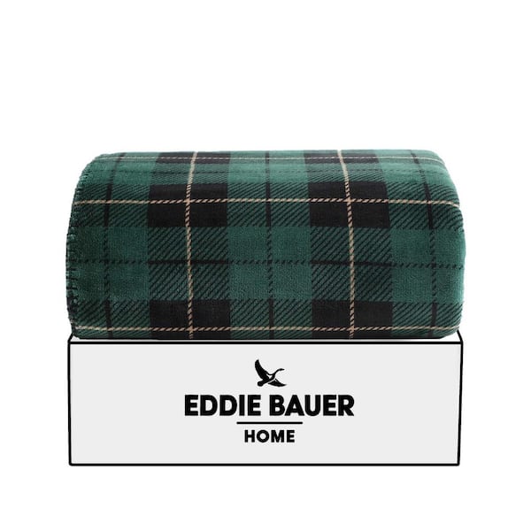 Eddie Bauer Capitol Hill Plaid Green/Blue/Camel Flannel Reversible 60 x 70 Throw Blanket