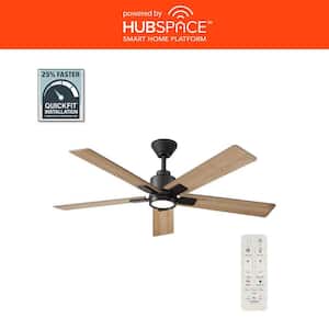 Zandra II 52 in. Smart Indoor/Outdoor Matte Black Ceiling Fan with Light Kit and Remote Included powered by Hubspace