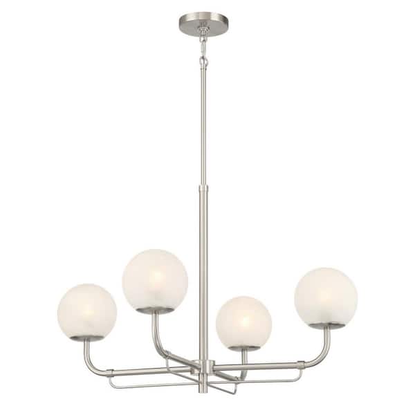 Whitehall 4-Light Brushed Nickel Modern Vintage Globe Chandelier for Kitchen Island or Dining Room, No Bulbs Included