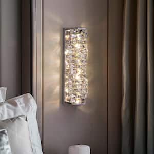 Modern 4 in. 1-Light Chrome Wall Sconce Color Changing LED Vanity Light with Clear Crystal Shade