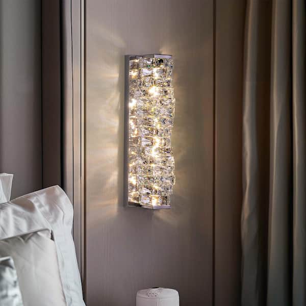 RICHARDERY Modern 4 in. 1-Light Chrome Wall Sconce Color Changing LED Vanity Light with Clear Crystal Shade