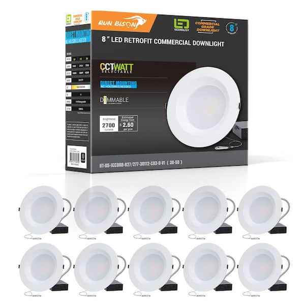 RUN BISON 8 in. CCT Selectable New Construction or Remodel IC Rated Integrated LED Commercial Downlight (10-Pack)