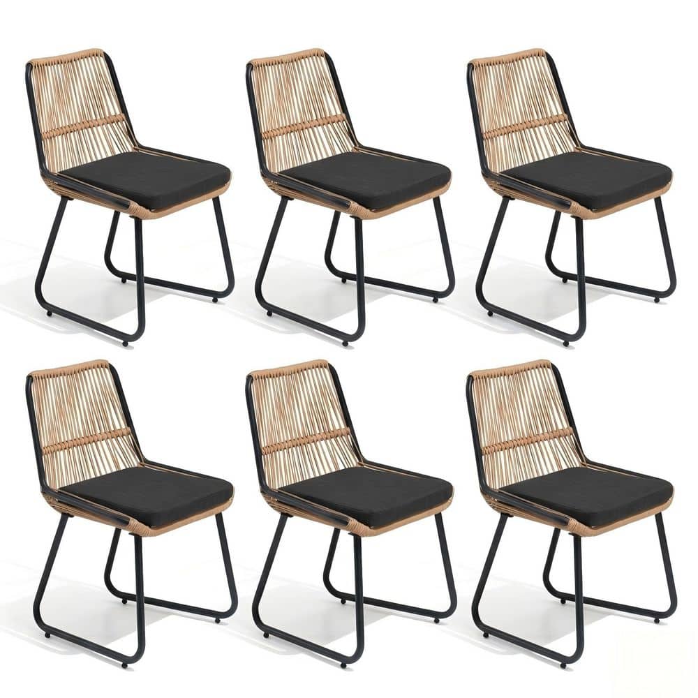 6-Pack Metal Outdoor Dining Chair with PE Wicker Adjustable Knobs and High Backrest 1.97 in. Sponge Cushion in Black price history on PriceWatchPro