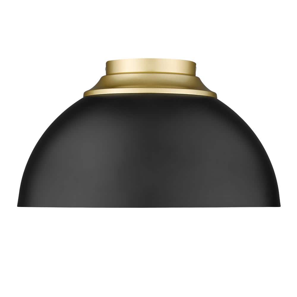Olympic Gold and Matte Black Dome Flush Mount Light