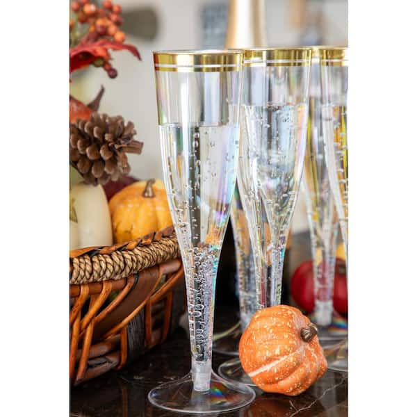 30pc Clear Plastic with Gold Glitter Classicware Glass Like Champagne Wedding Parties Toasting Flutes