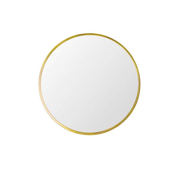 Unbranded 31.5 in. W x 31.5 in. H Large Round Framed Wall Mounted Frosted Bathroom Vanity Mirror Gold