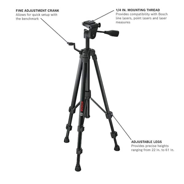 Compact Tripod with Extendable Height for Use with Line Lasers, Point Lasers, and Laser Distance Tape Measuring Tools