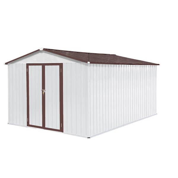 10 ft. W x 12 ft. D Brown and White Metal Shed with Lockable Door (120 sq. ft. )